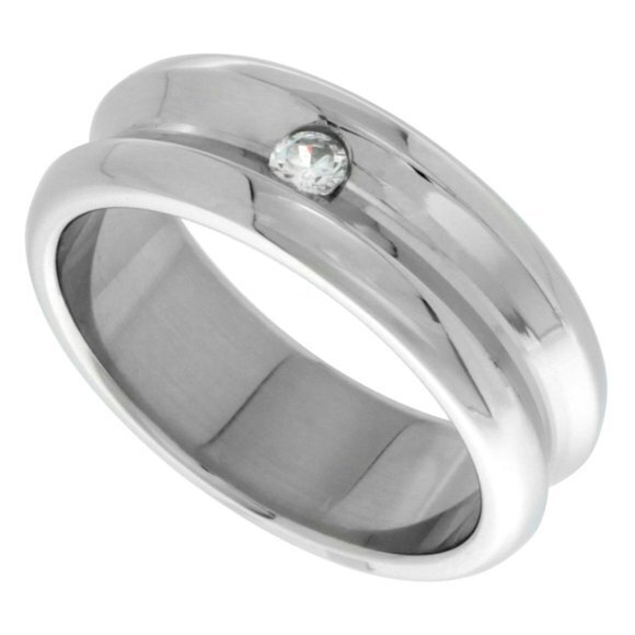 Surgical Stainless Steel 8mm Cz Wedding Band Ring